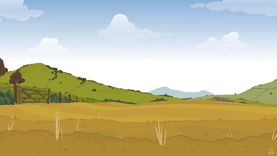Animated Countryside Landscape With Rolling Hills And Wooden Farm Gate HD wallpaper