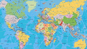 Colorful Political World Map Wallpaper Featuring Countries, Oceans, and Continents HD wallpaper