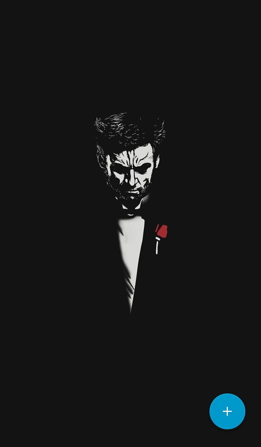 Minimalist Black and White Wolverine in Tuxedo with Red Rose Illustration HD phone wallpaper