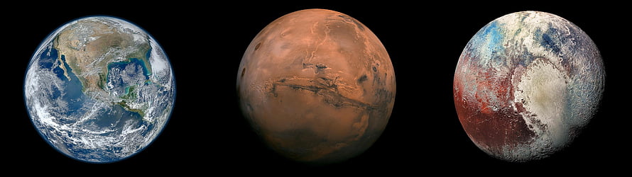 Earth, Mars, and Europa Planets Side by Side in Deep Space HD wallpaper