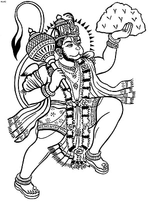 Hindu Mythology Hanuman Coloring Page With Mace And Mountain, Drawing of Shri Hanuman Bhagwan, hanuman sketch HD phone wallpaper