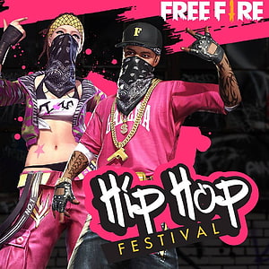 Free Fire Hip Hop Festival Event Artwork with Two Characters in Streetwear HD phone wallpaper