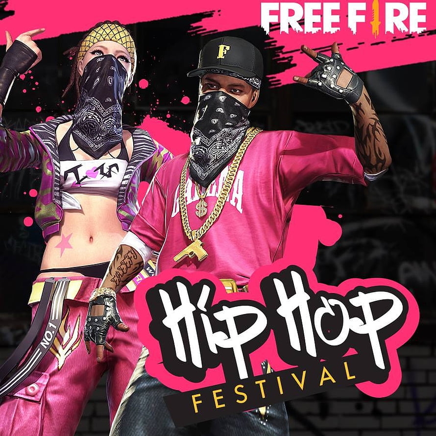 Free Fire Hip Hop Festival Event Artwork with Two Characters in Streetwear HD phone wallpaper