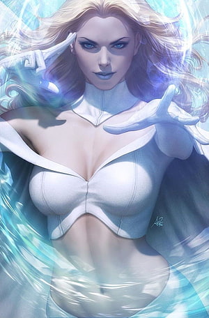 Emma Frost White Queen Digital Art by Artgerm in Ice Armor HD phone wallpaper