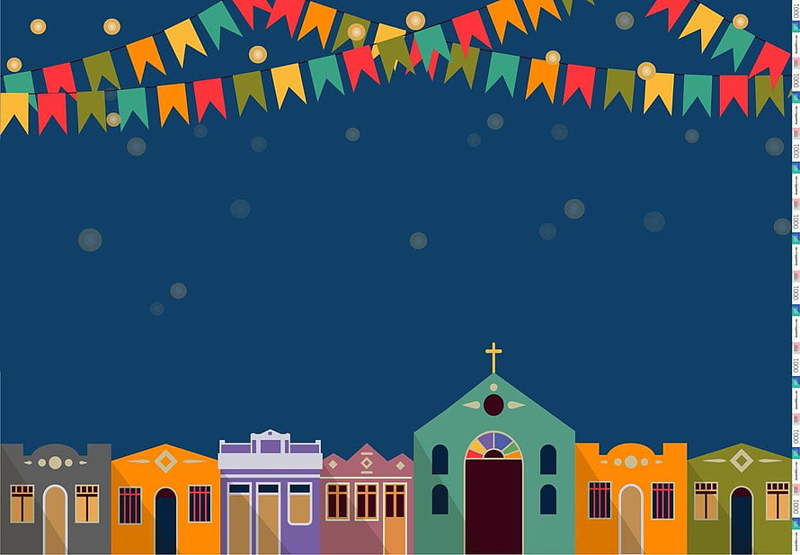 Festa Junina Night Scene with Colorful Bunting and Traditional Brazilian Townhouses HD wallpaper