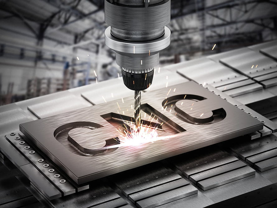 CNC Milling Machine Cutting Metal Plate with Bright Sparks in Industrial Workshop HD wallpaper