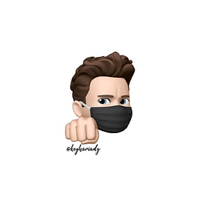 3D Memoji Character Wearing Black Face Mask and Pointing Finger HD phone wallpaper
