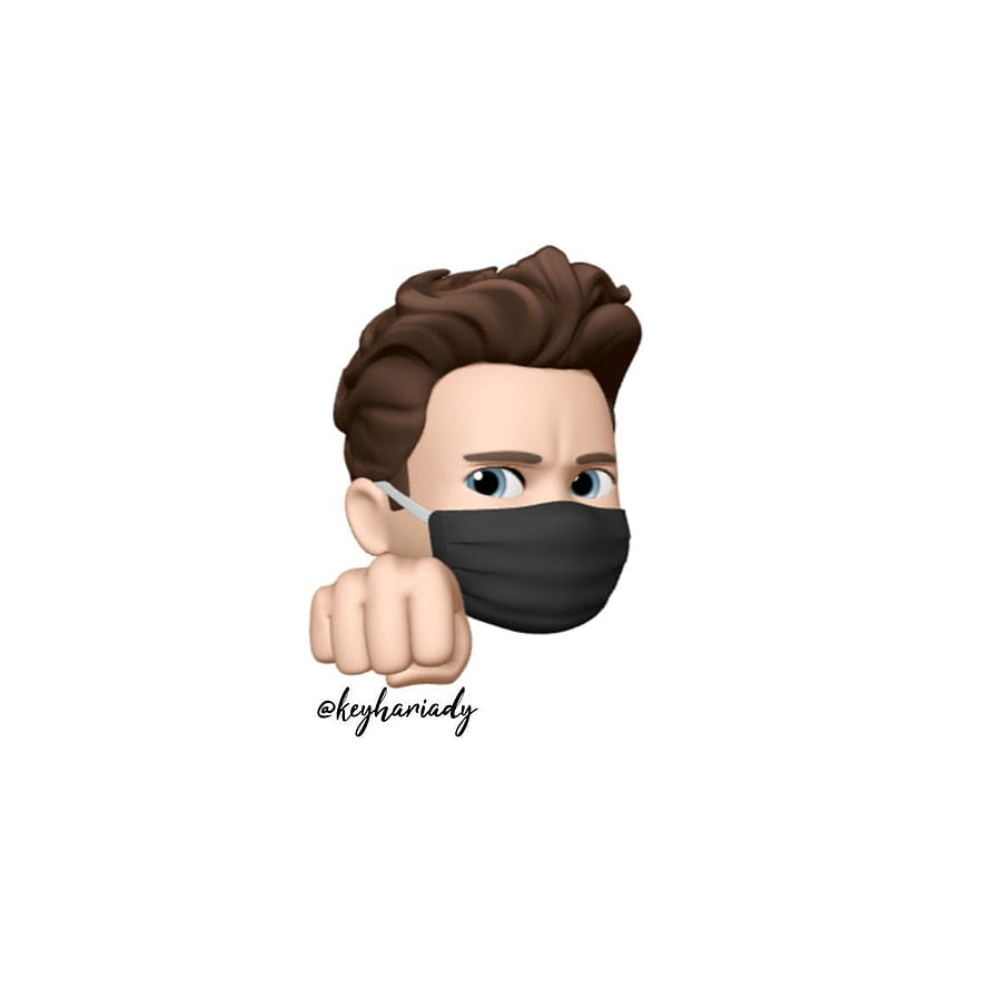3D Memoji Character Wearing Black Face Mask and Pointing Finger HD phone wallpaper