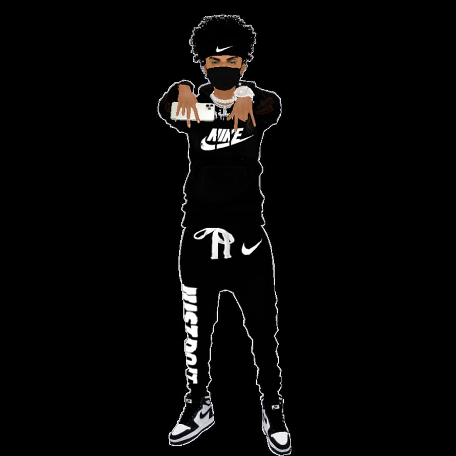 Male Avatar in Black Nike Streetwear Holding Phone on Black Background HD phone wallpaper