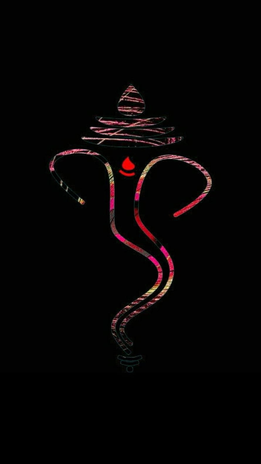 Abstract Ganesh Symbol With Neon Pink And Red Textures On Black Background HD phone wallpaper