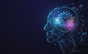 Abstract Digital Human Head With Glowing Gear And Neural Network Connections, Causal AI, causality HD wallpaper