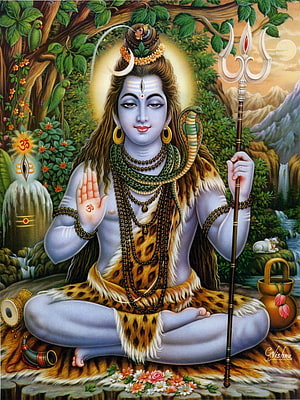 Lord Shiva Meditating in a Forest with Trishula and Rudraksha Beads HD phone wallpaper