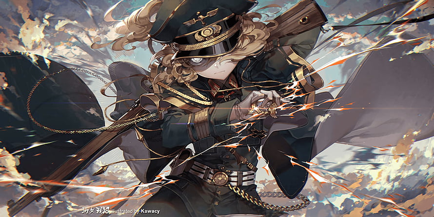 Youjo Senki Anime Character in Military Uniform with Rifle and Dynamic Action Effects HD wallpaper