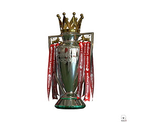 English Premier League Championship Trophy with Gold Crown and Red Ribbons HD wallpaper