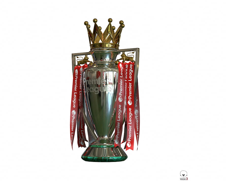 English Premier League Championship Trophy with Gold Crown and Red Ribbons HD wallpaper