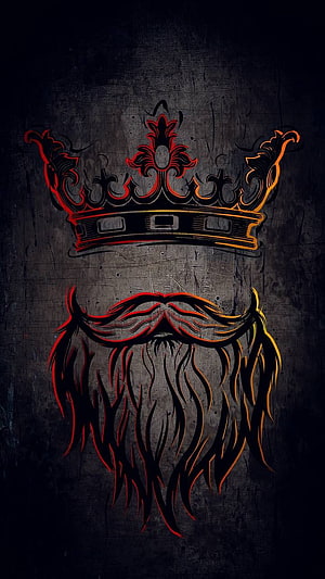 Stylized King Crown and Beard Illustration on Dark Grunge Background HD phone wallpaper