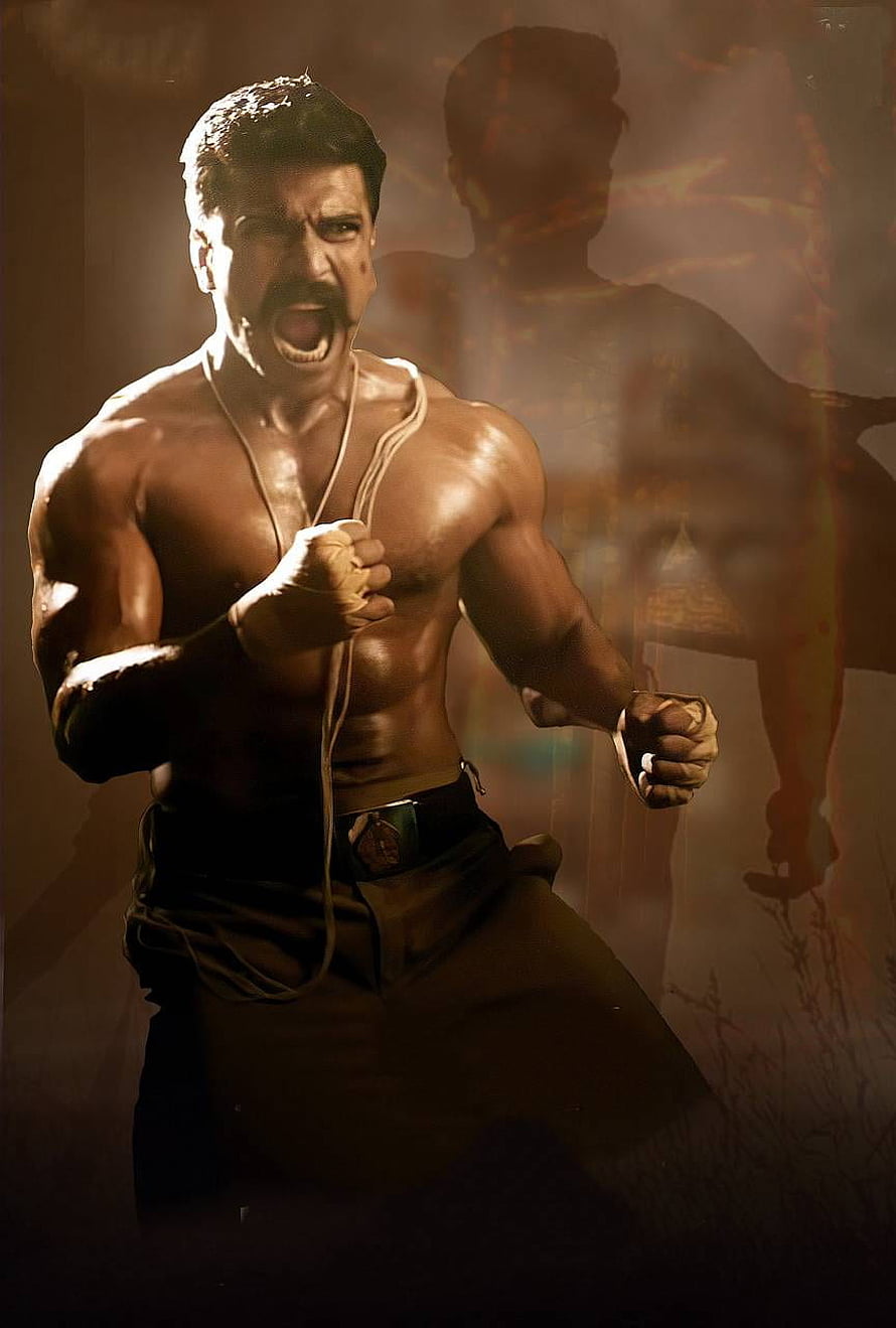 Rajinikanth in Kanguva Movie Poster, Muscular Action Hero with Rope HD phone wallpaper