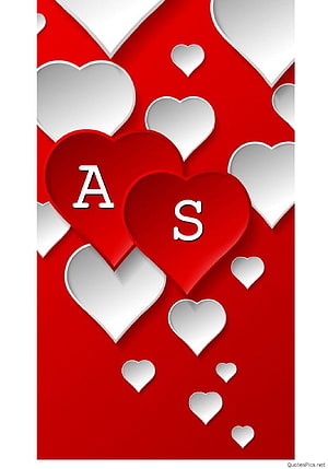 Red and White Paper Cutout Hearts with AS Lettering for Valentine's Day HD phone wallpaper