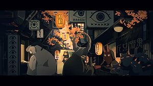 Eve Music Video Still: Mysterious Night Street with Lanterns and Cat Spirits HD wallpaper