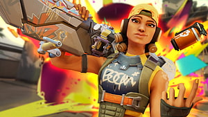 Chamber from Valorant holding a weapon with graffiti style background HD wallpaper