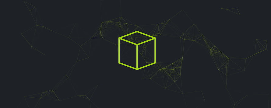 Neon Green Wireframe Cube on Dark Background with Geometric Network Lines HD wallpaper