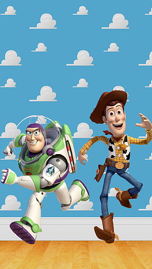 Woody and Buzz Lightyear Running Together in Toy Story Animated Scene HD phone wallpaper