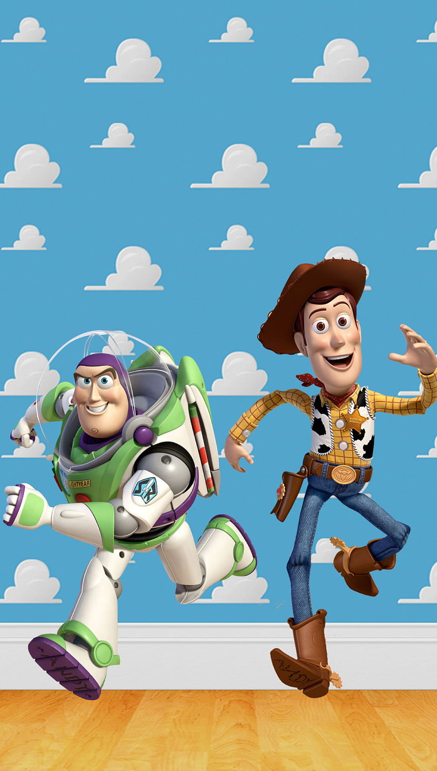 Woody and Buzz Lightyear Running Together in Toy Story Animated Scene HD phone wallpaper