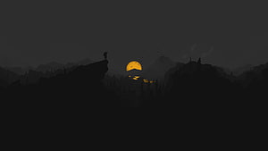 Firewatch Minimalist Dark Landscape with Silhouetted Figure and Golden Sun HD wallpaper