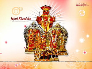Jejuri Khandoba Hindu Deity Temple Shrine with Ornate Statues and Floral Garlands HD wallpaper