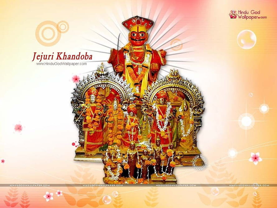 Jejuri Khandoba Hindu Deity Temple Shrine with Ornate Statues and Floral Garlands HD wallpaper
