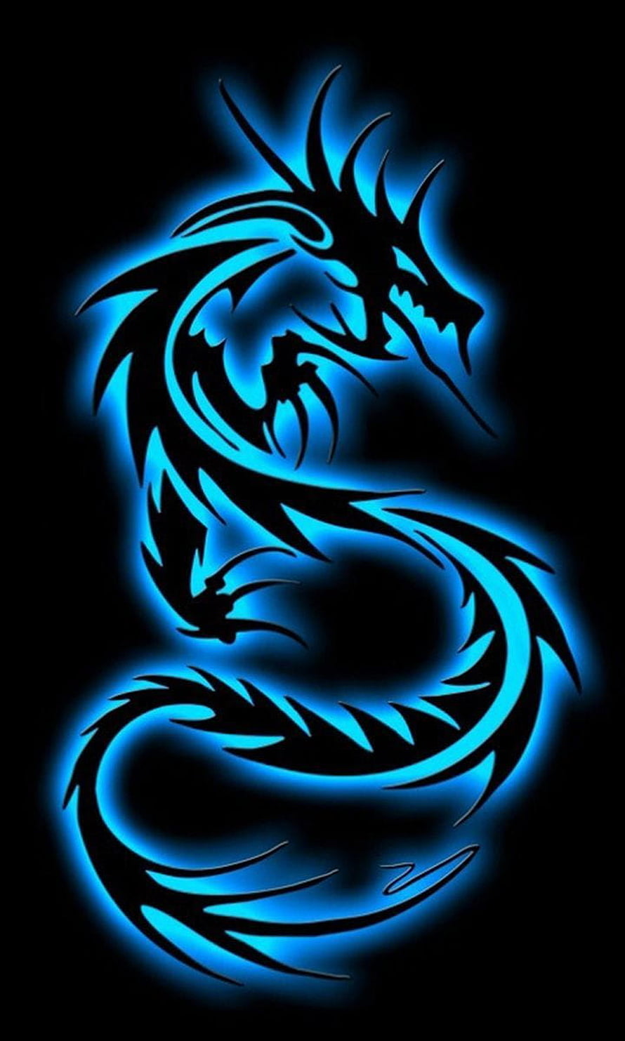 Glowing Blue Tribal Dragon Silhouette Wallpaper HD phone wallpaper