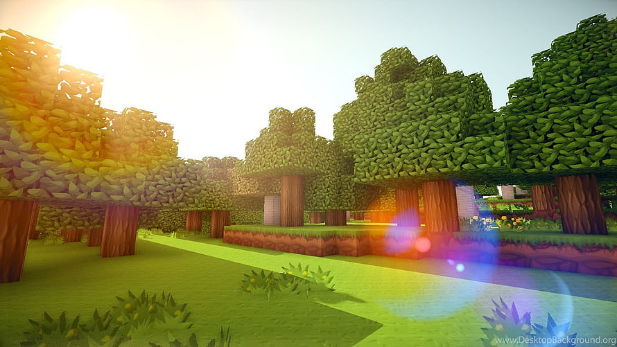 Minecraft Forest Scenery with Sunlight and Lush Green Trees HD wallpaper