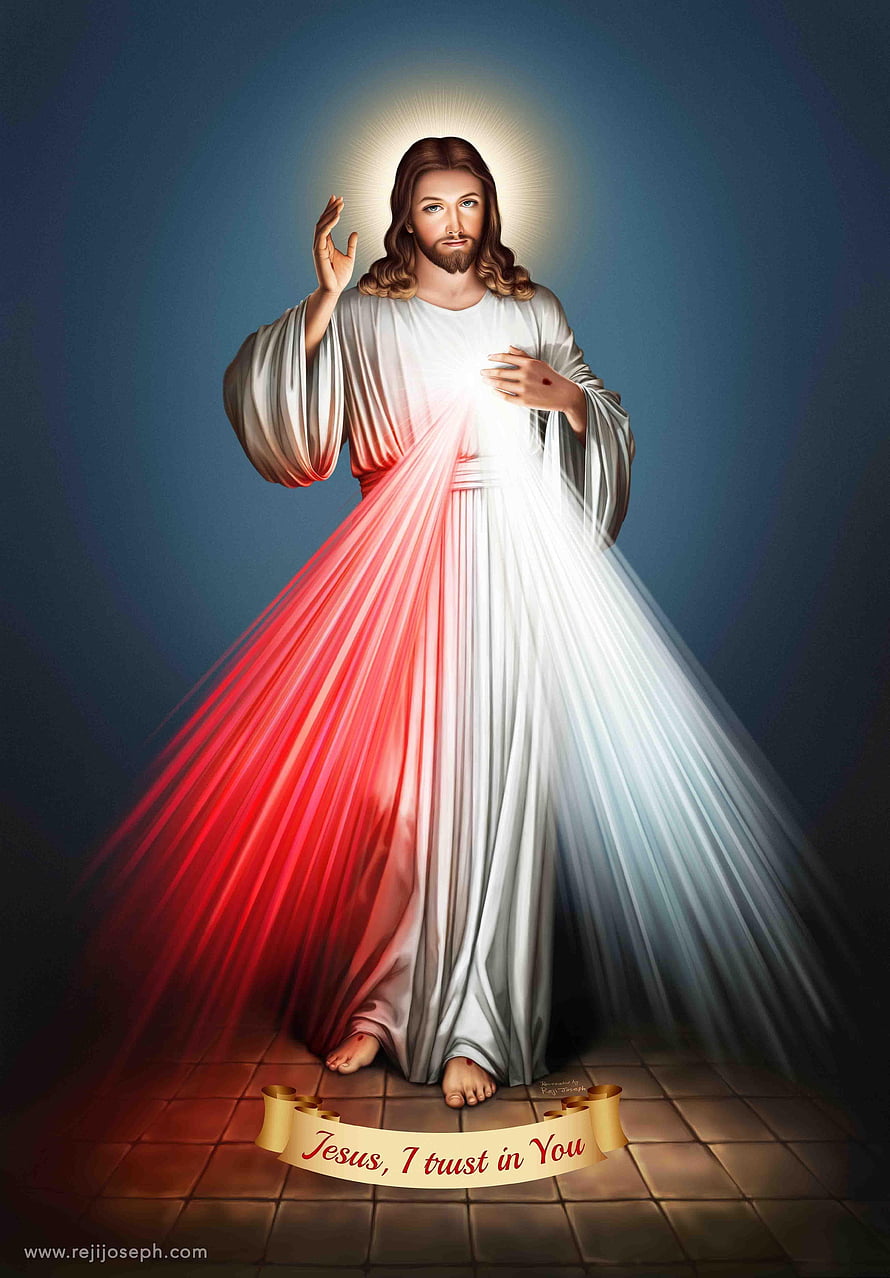 Divine Mercy Jesus Sacred Heart with Radiant Light and Trusting Prayer HD phone wallpaper