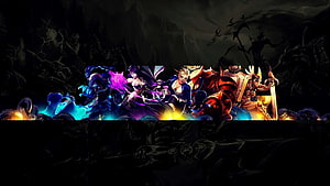 Dark Fantasy Anime Character Lineup Banner with Vibrant Magic and Armor HD wallpaper