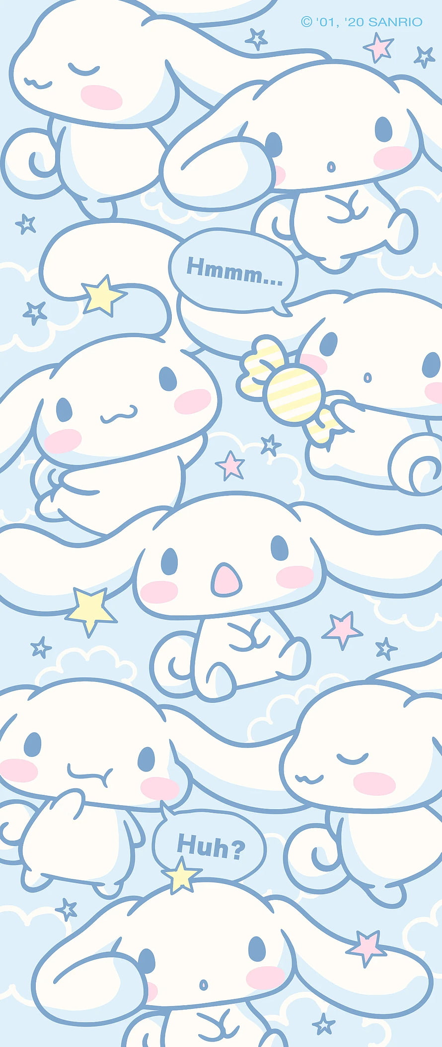 Cute Cinnamoroll Wallpaper with Blue Sky, Clouds, and Stars HD phone wallpaper