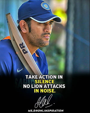 MS Dhoni Cricket Portrait with Bat and Motivational Quote HD phone wallpaper