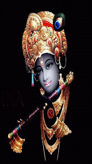 Lord Krishna Portrait With Flute And Peacock Feather Crown HD phone wallpaper