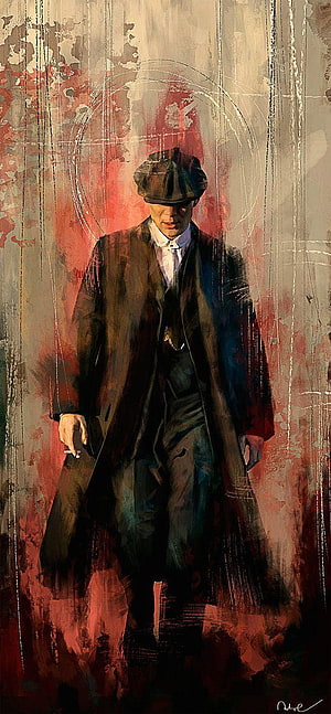 Tommy Shelby in Peaky Blinders: Painterly Portrait in Flat Cap and Trench Coat HD phone wallpaper