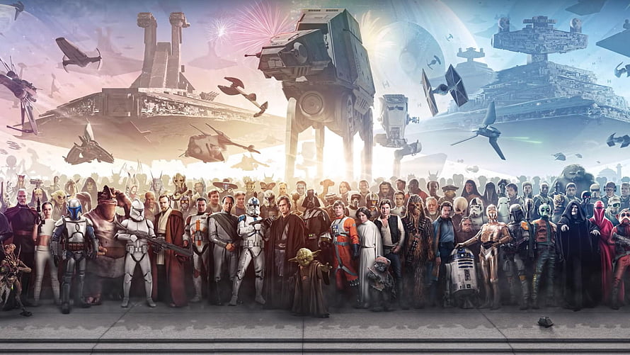Star Wars Galaxy of Heroes All Characters Group Photo With Ships And Droids HD wallpaper