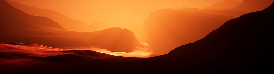 Vast Orange Desert Planet Landscape with Distant Mountains and Hazy Horizon HD wallpaper