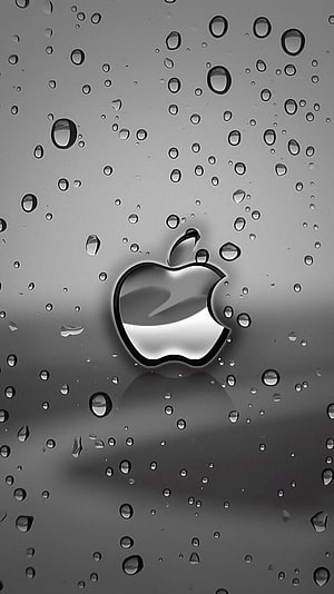 Apple Logo on Rainy Glass Surface with Water Droplets and Monochrome Gradient HD phone wallpaper