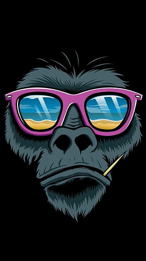 Stylish Gorilla Wearing Pink Sunglasses and Smoking a Cigarette on Black Background HD phone wallpaper