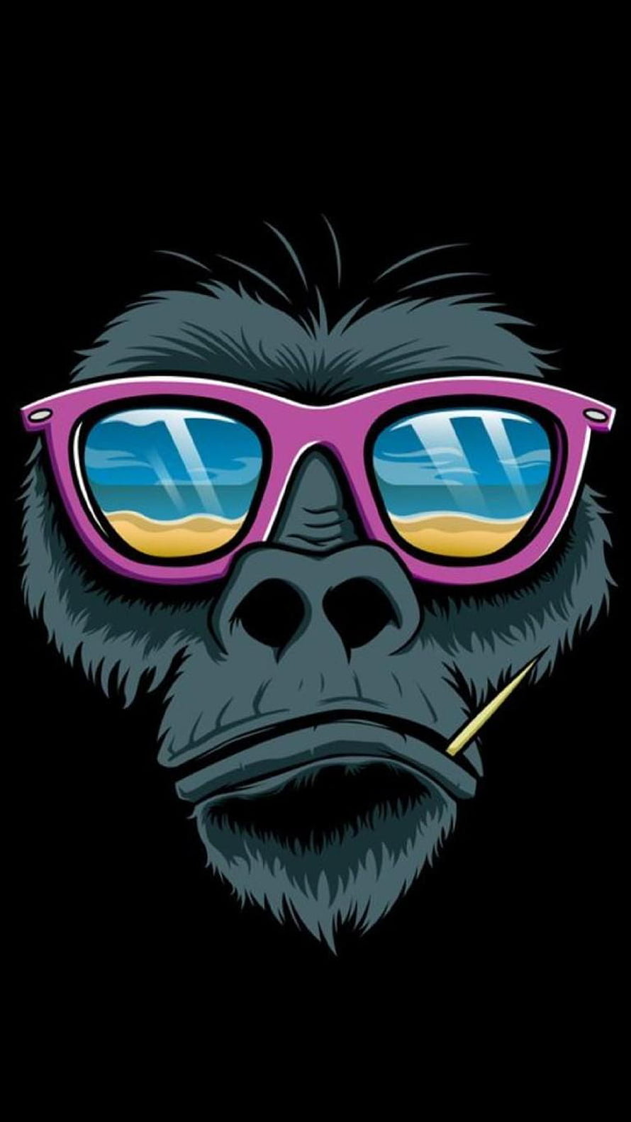Stylish Gorilla Wearing Pink Sunglasses and Smoking a Cigarette on Black Background HD phone wallpaper