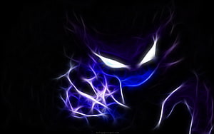 Gengar glowing eyes and spectral aura in dark digital art HD wallpaper