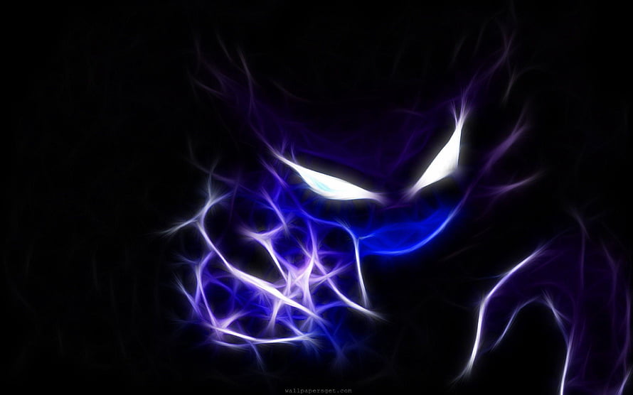 Gengar glowing eyes and spectral aura in dark digital art HD wallpaper