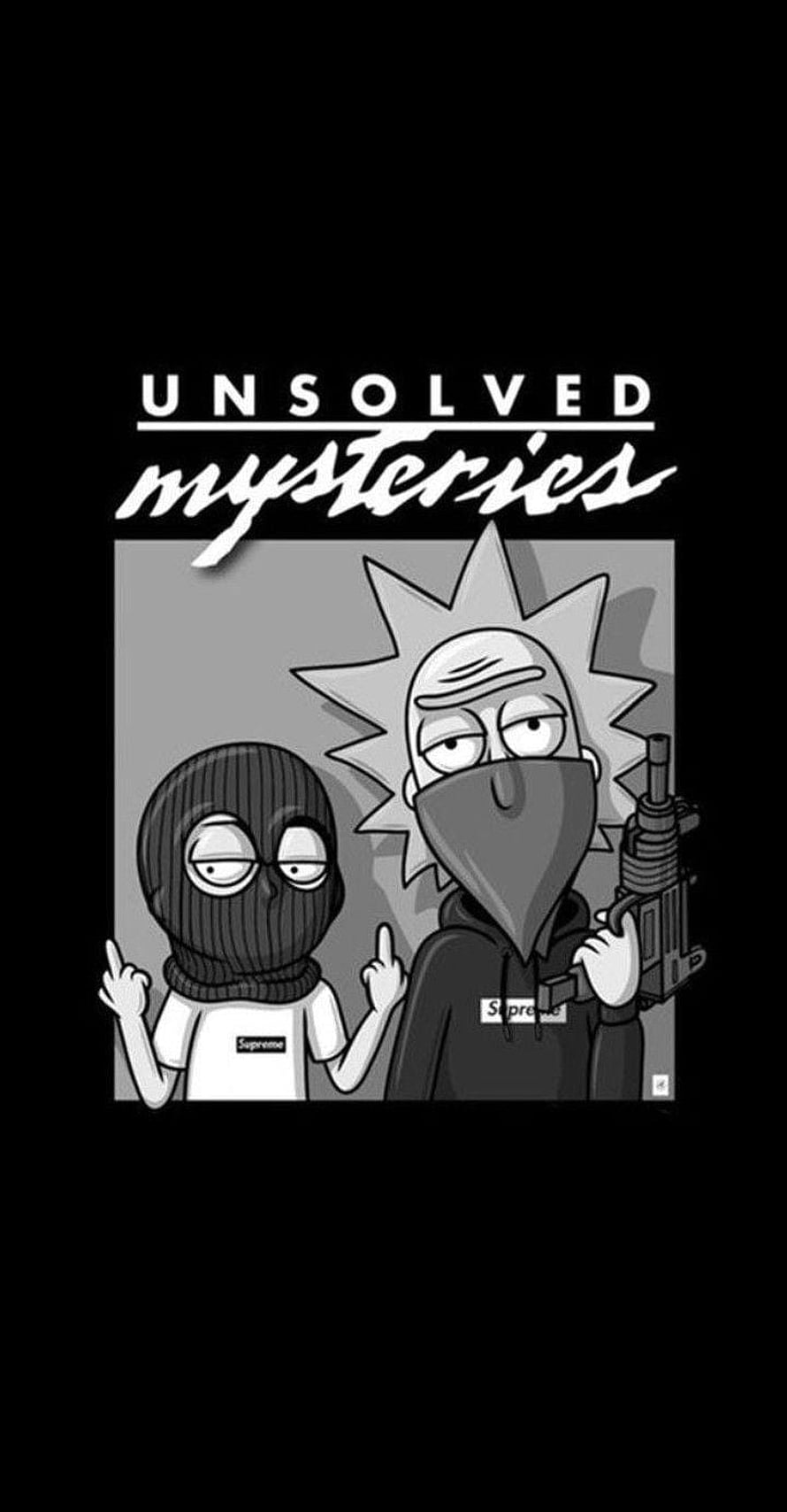 Rick and Morty Unsolved Mysteries Black and White Cartoon Wallpaper HD phone wallpaper