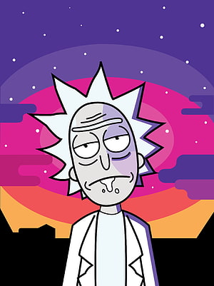 Rick Sanchez from Rick and Morty in a Stylized Retro Sunset Portrait HD phone wallpaper