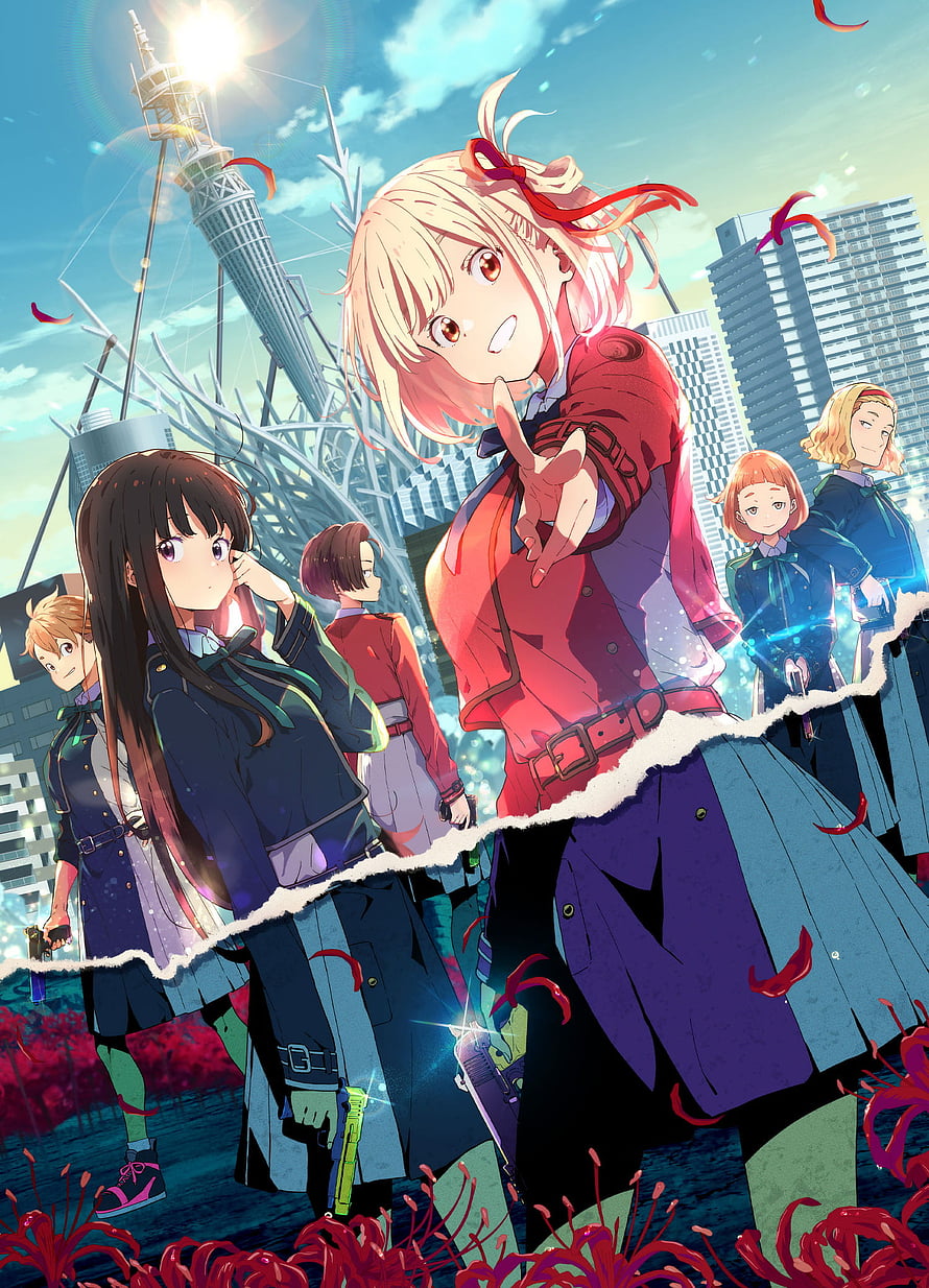 Lycoris Recoil Anime Key Visual Featuring Chisato and Takina in Tokyo HD phone wallpaper
