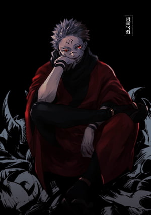 Sanemi Shinazugawa from Demon Slayer Anime Sitting Amidst Skulls in Dark Red Kimono HD phone wallpaper