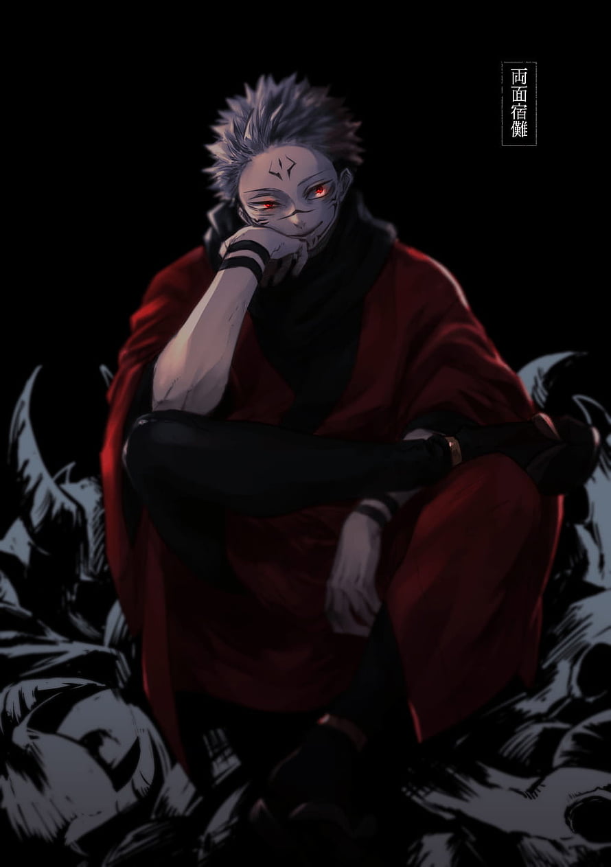 Sanemi Shinazugawa from Demon Slayer Anime Sitting Amidst Skulls in Dark Red Kimono HD phone wallpaper